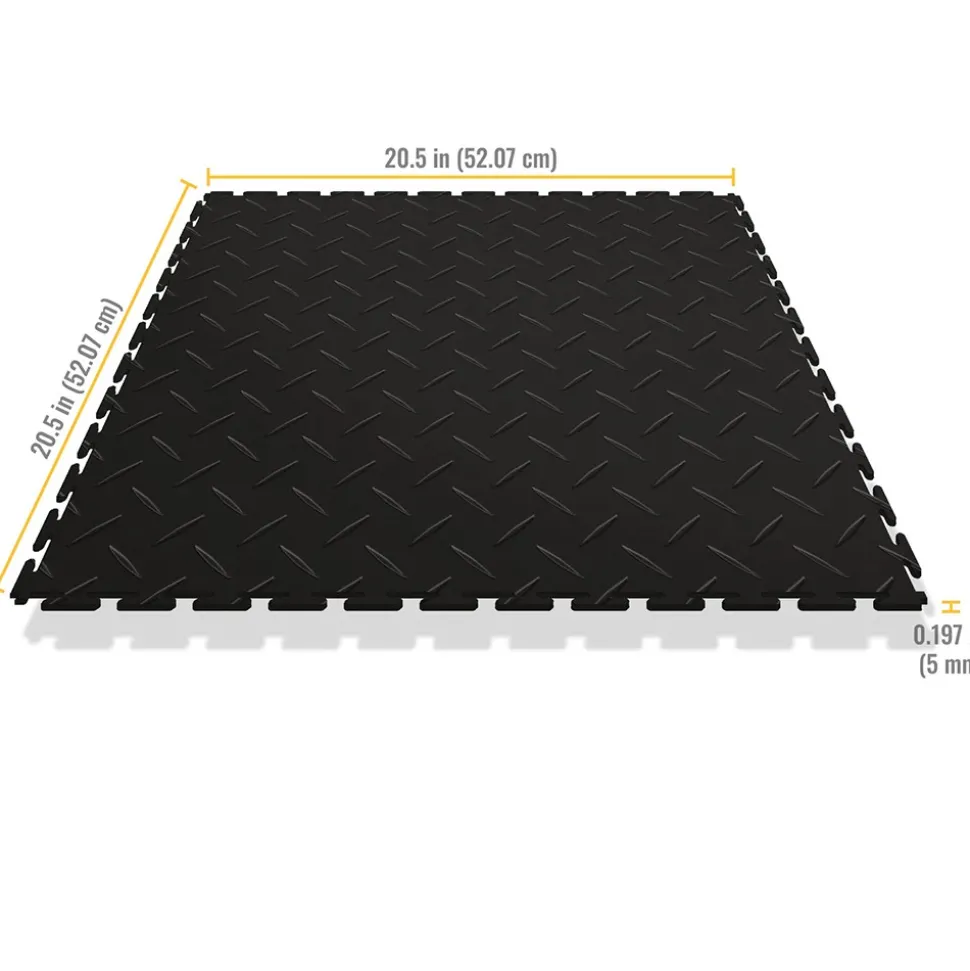 Diamond Plate Garage Tile Black or Dark Gray 8 tiles 5 mm x 20.5x20.5 Inches