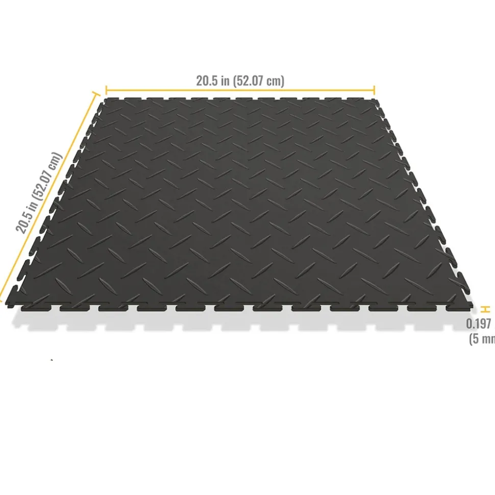 Diamond Plate Garage Tile Black or Dark Gray 8 tiles 5 mm x 20.5x20.5 Inches
