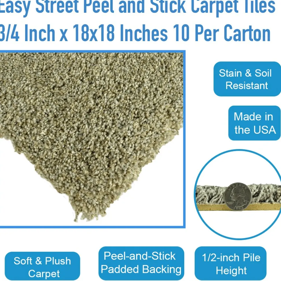 Easy Street Peel and Stick Carpet Tiles 3/4 Inch x 18x18 Inches 10 Per Carton