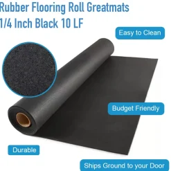 ForceFit West Athletic Rubber Flooring Roll 1/4 Inch Black 10 LF