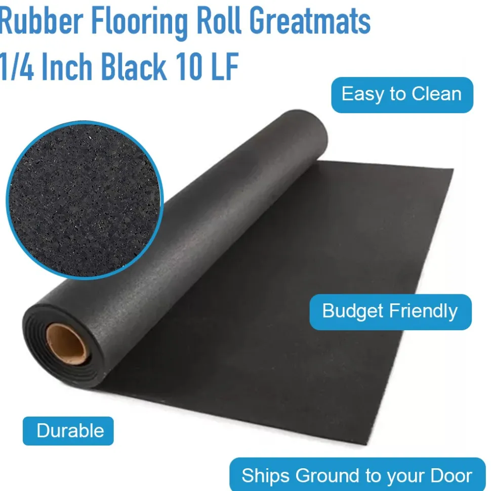 ForceFit West Athletic Rubber Flooring Roll 1/4 Inch Black 10 LF