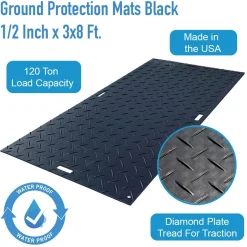 Ground Protection Mats Black 1/2 Inch x 3x8 Ft. Diamond/Smooth