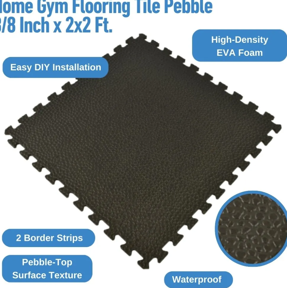 Home Gym Flooring Tile Pebble 3/8 Inch x 2x2 Ft.