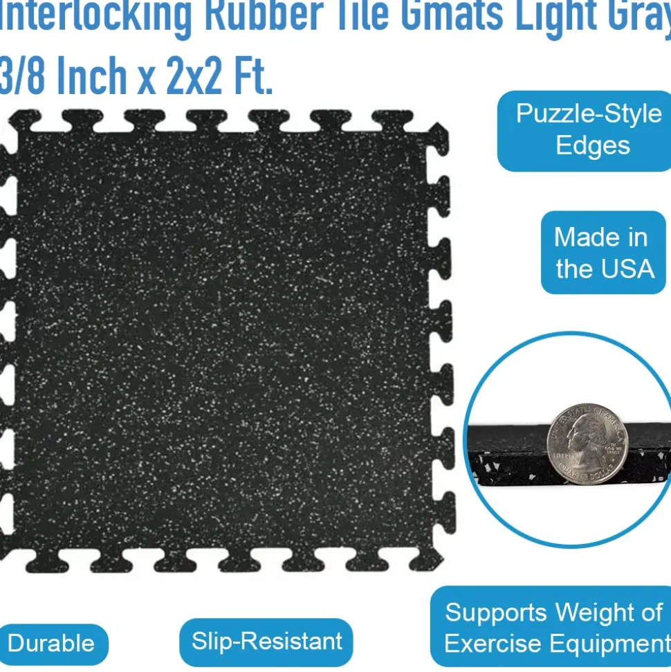 Interlocking Rubber Floor Tiles Gmats Light Gray 3/8 Inch x 2x2 Ft.