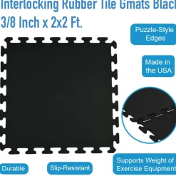 Interlocking Rubber Tile Gmats Black 3/8 Inch x 2x2 Ft.