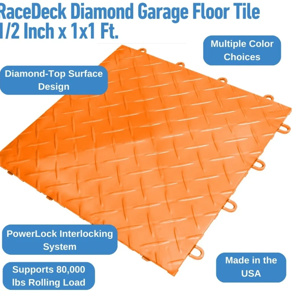 RaceDeck Diamond Garage Floor Tile 1/2 Inch x 1x1 Ft.
