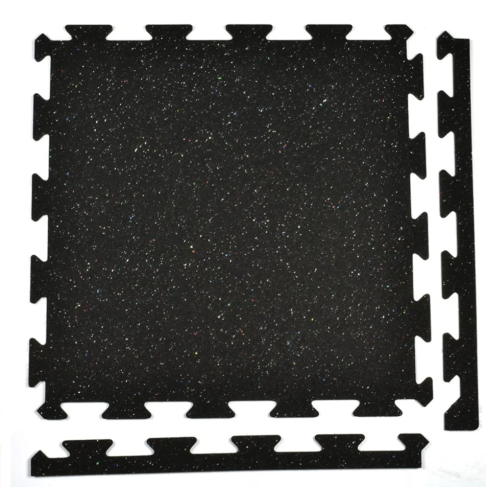 Rubber Tile Interlocks with Borders Regrind 8mm 25x25 Inches Pacific