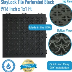 StayLock Tile Perforated Black 9/16 Inch x 1x1 Ft.